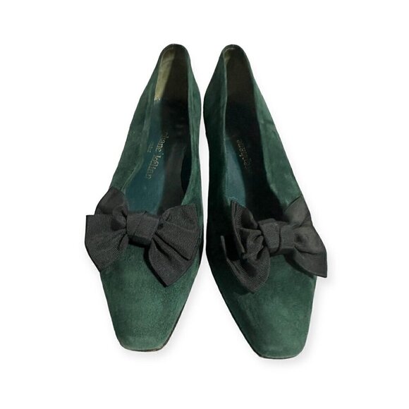 Stephane Kelian Vintage‎ Green Suede Pumps with Bow, Size 8 US, - Picture 3 of 13